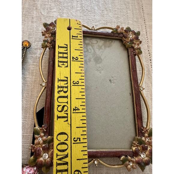 3 Enameled Metal Floral Photo Frames table top mini small crown crystals set - Picture 13 of 16